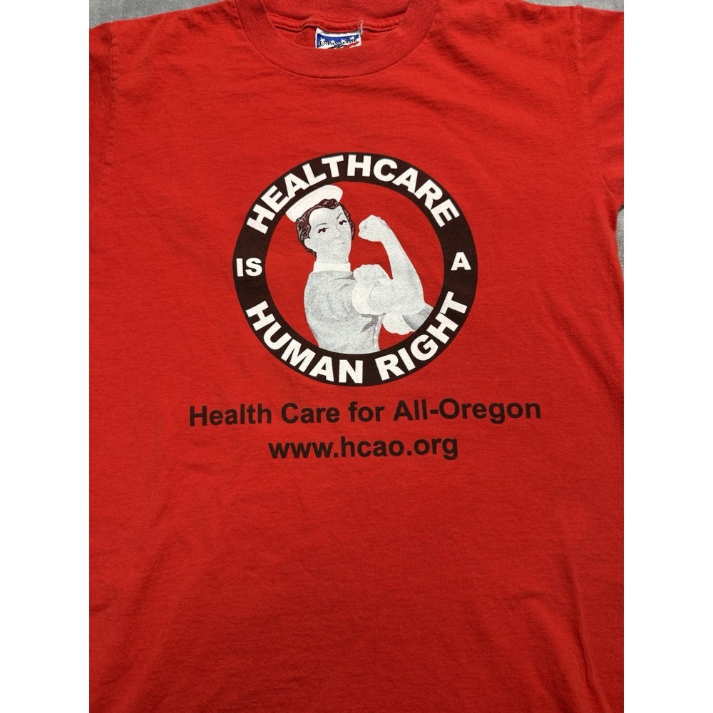 Healthcare Is A Human Right T Shirt Small Red Nurse Union Made USA Cotton Tee